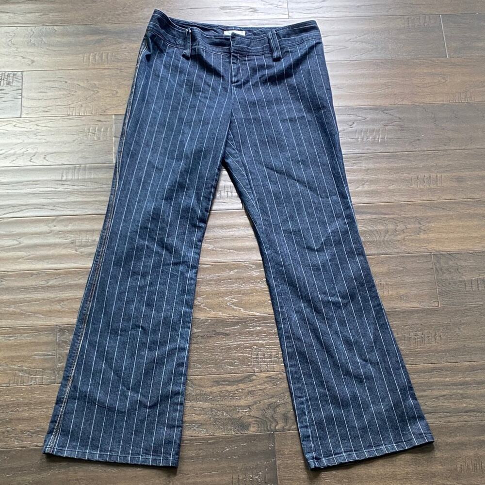 CAMPAIGNE Pinstripe Flare Jeans Womens Sz 12 Blue